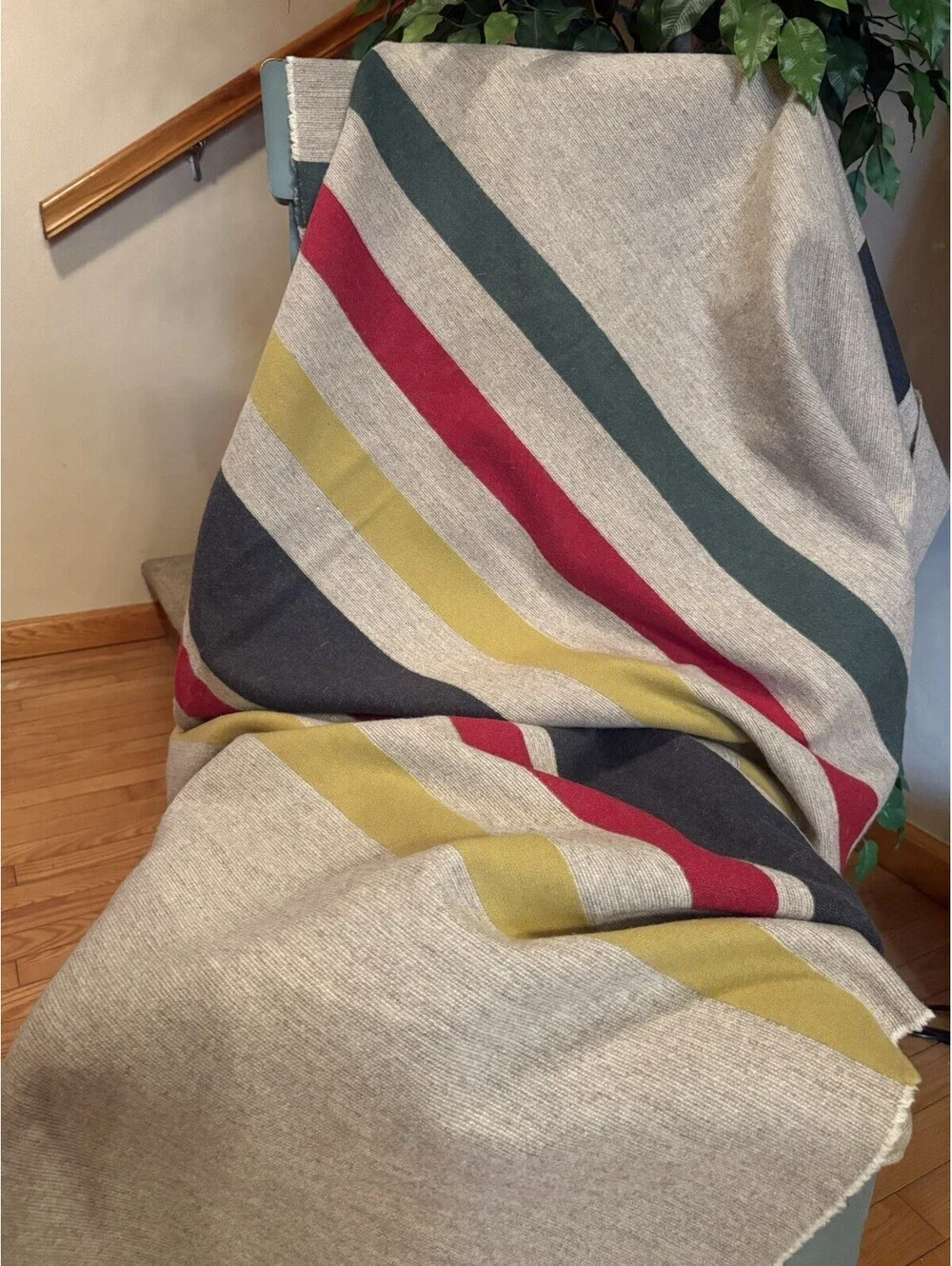 Vintage Wool Camp Blanket Striped 64x70” Hudson Bay/Pendleton Style Cabin Decor